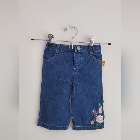 Disney Baby Winnie The Pooh Kids Denim Jeans w/ Floral Embroidery Size 18 Months - Picture 5 of 7